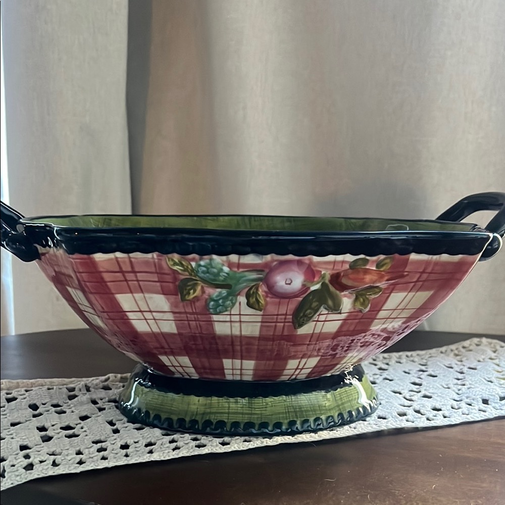 Handcrafted Ceramic Serving Bowl - Red and Green